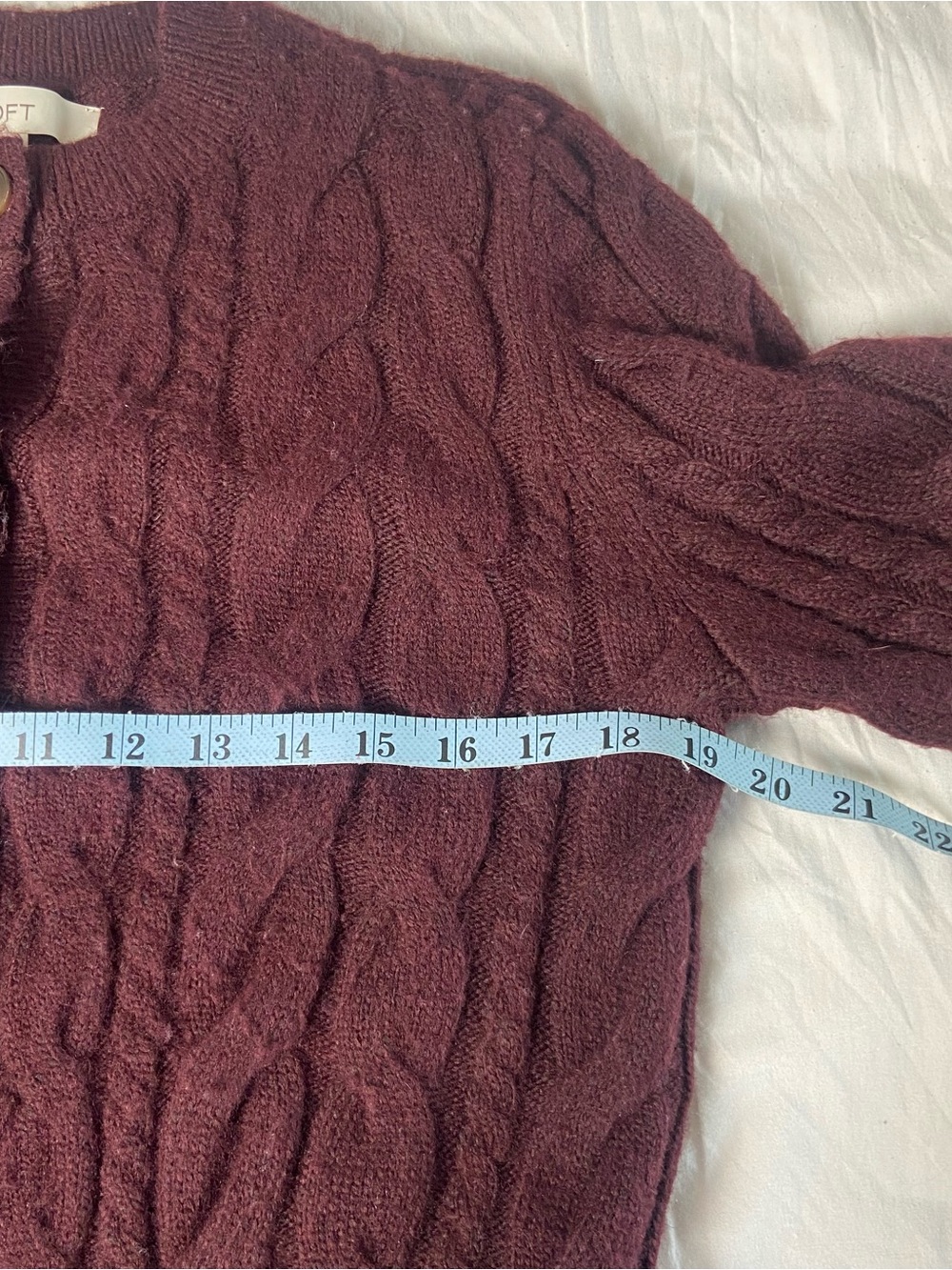 LOFT Cable-Knit Button Cardigan in Deep Burgundy - Picture 5 of 7